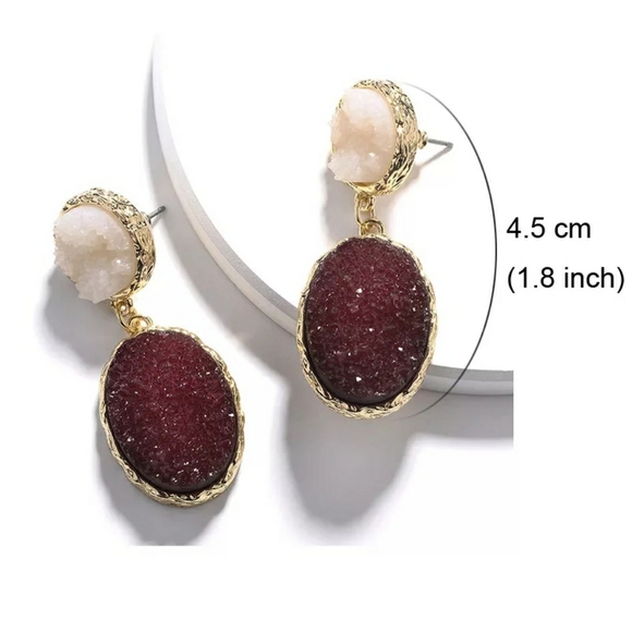 New Gold Druzy Quarts Stones Drop Earrings - Picture 2 of 7